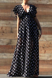 V Neck Ruffled Polka Dot Maxi Dress