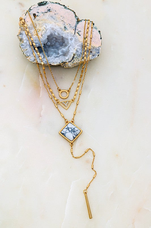 Gold Multi Layer Stone and Chain Necklace