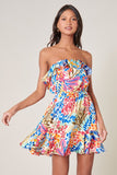 Flower Print Strapless Dress