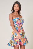 Flower Print Strapless Dress