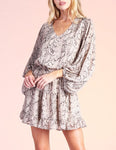 Snake Chiffon Balloon Sleeve Dress