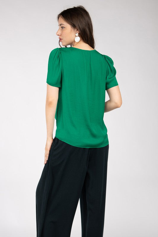 Scalloped Short Puff Sleeve Top (Pick Color)