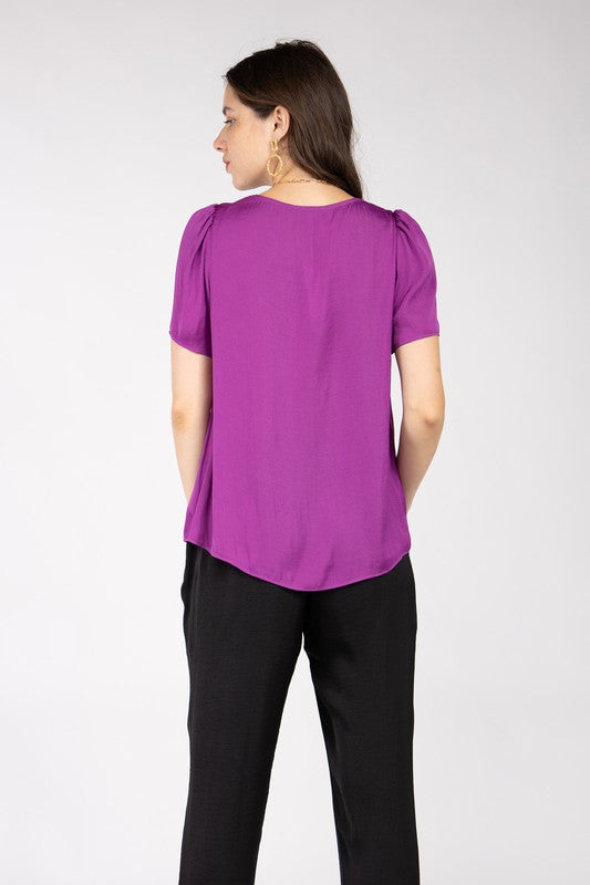 Scalloped Short Puff Sleeve Top (Pick Color)