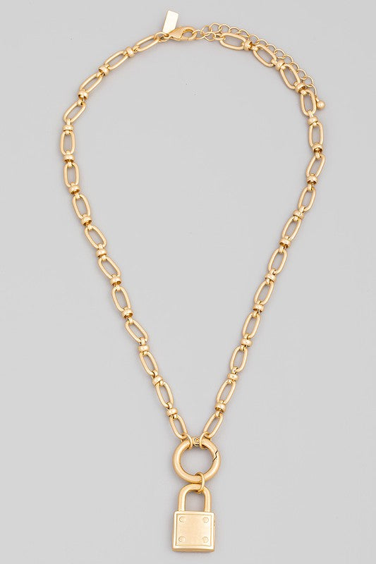 Chain Link Padlock Pendant Necklace