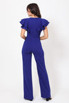 Layered Ruffle Shoulder Jumpsuit w/ Buckle Detail
