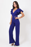 Layered Ruffle Shoulder Jumpsuit w/ Buckle Detail