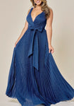 Sparkle V Neck Pleated Formal Dress