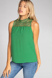 Mock Neck Lace Detail Top