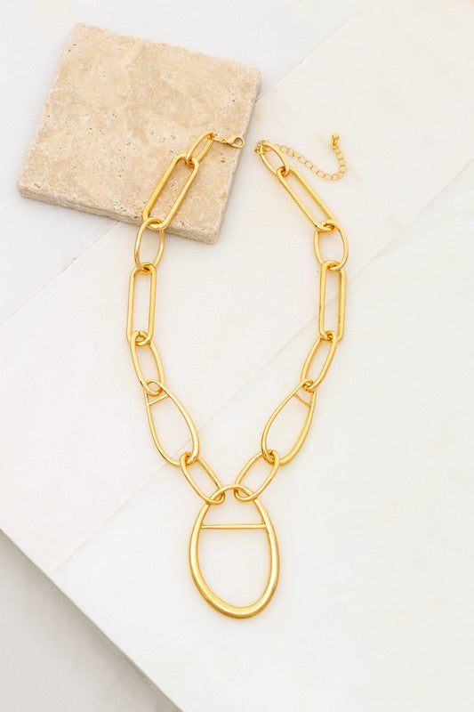 Chunky Chain with Oaval Hoop Pendant Necklace