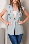 Sleeveless Ruffle Button Closure Vest