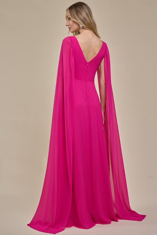 Chiffon Cape Sleeve Formal Dress (Select Color)