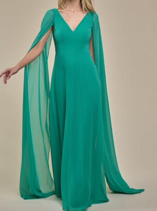 Chiffon Cape Sleeve Formal Dress (Select Color)
