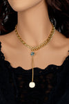 Hexagon Charm Lariat and Chunky Chain Necklace