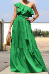 One Shoulder Green Maxi Dress