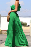 One Shoulder Green Maxi Dress