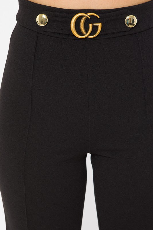 Buckle and Button Detail Trouser Pants