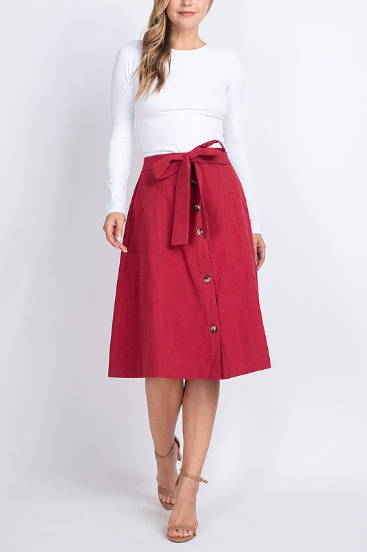 Waist Tie Pocket Detail A Line Skirt
