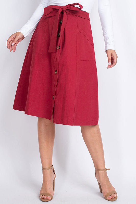 Waist Tie Pocket Detail A Line Skirt