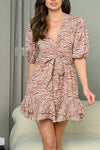 Ruffle Zebra Print Front Tie Mini Dress