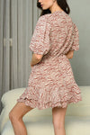 Ruffle Zebra Print Front Tie Mini Dress