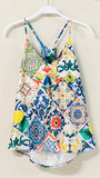 Lemon Floral Tile Print Tank Top