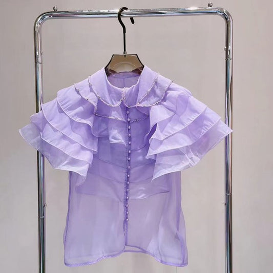 Ruffles, Rhinestone and Pearl Detail Top