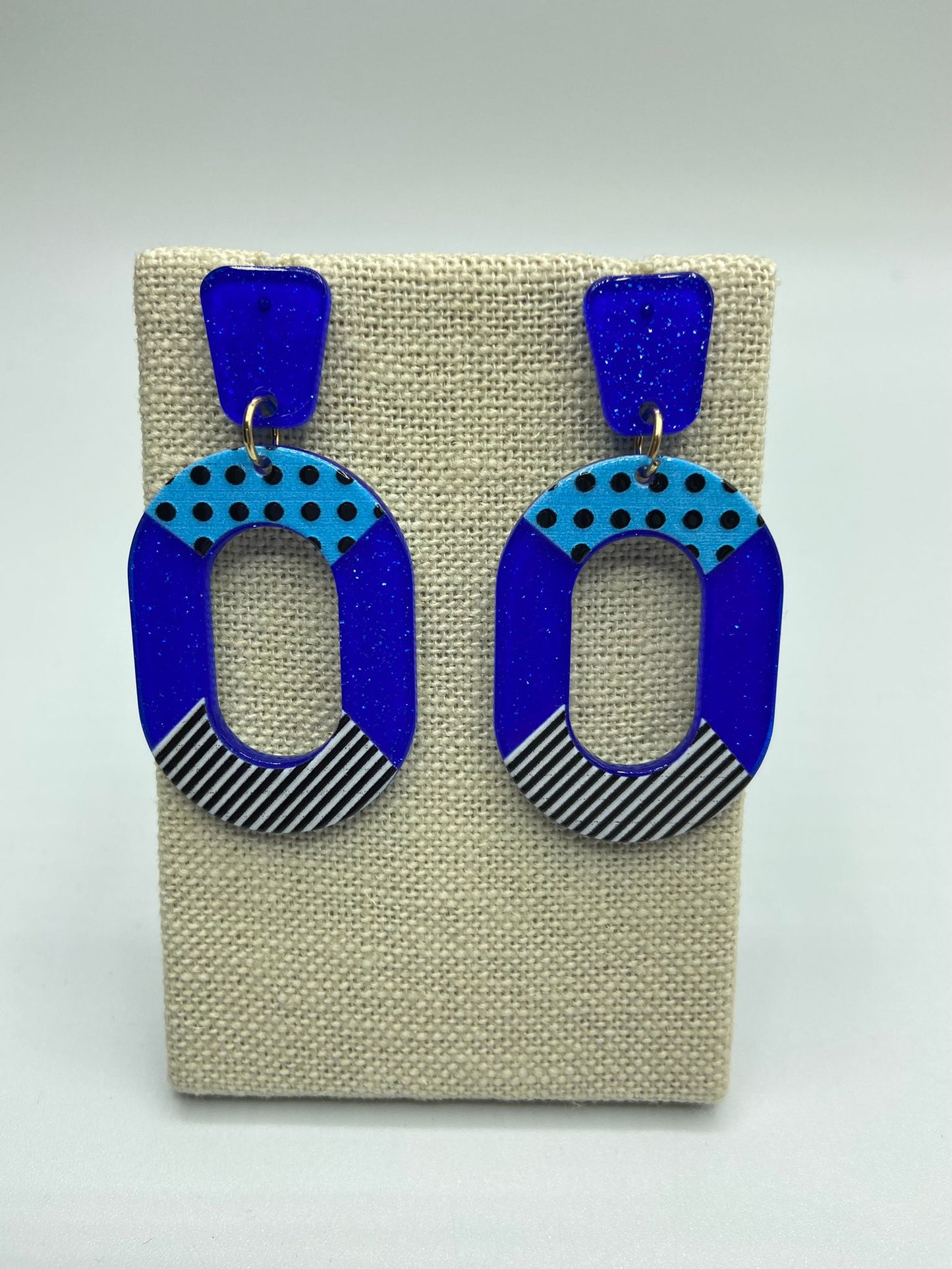 Cutout Oval Glitter and Color Blocks Earrings (Pick Color)