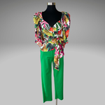 Puffed Sleeve Floral Print Waist Wrap Peplum Top