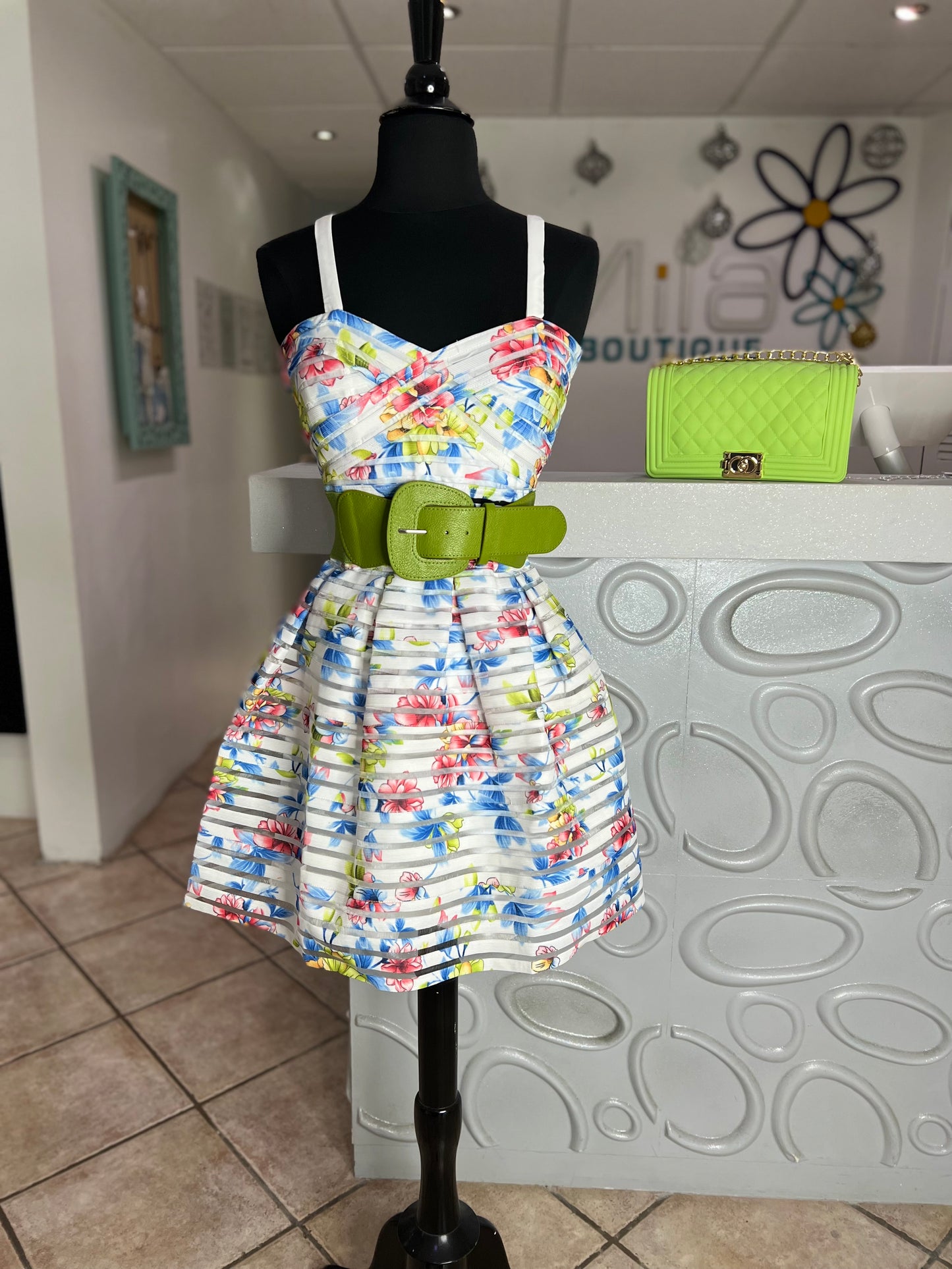 Floral Stripes Firm Short Dress (Pick Color)