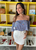 Gingham Print Off Shoulder Crop Top
