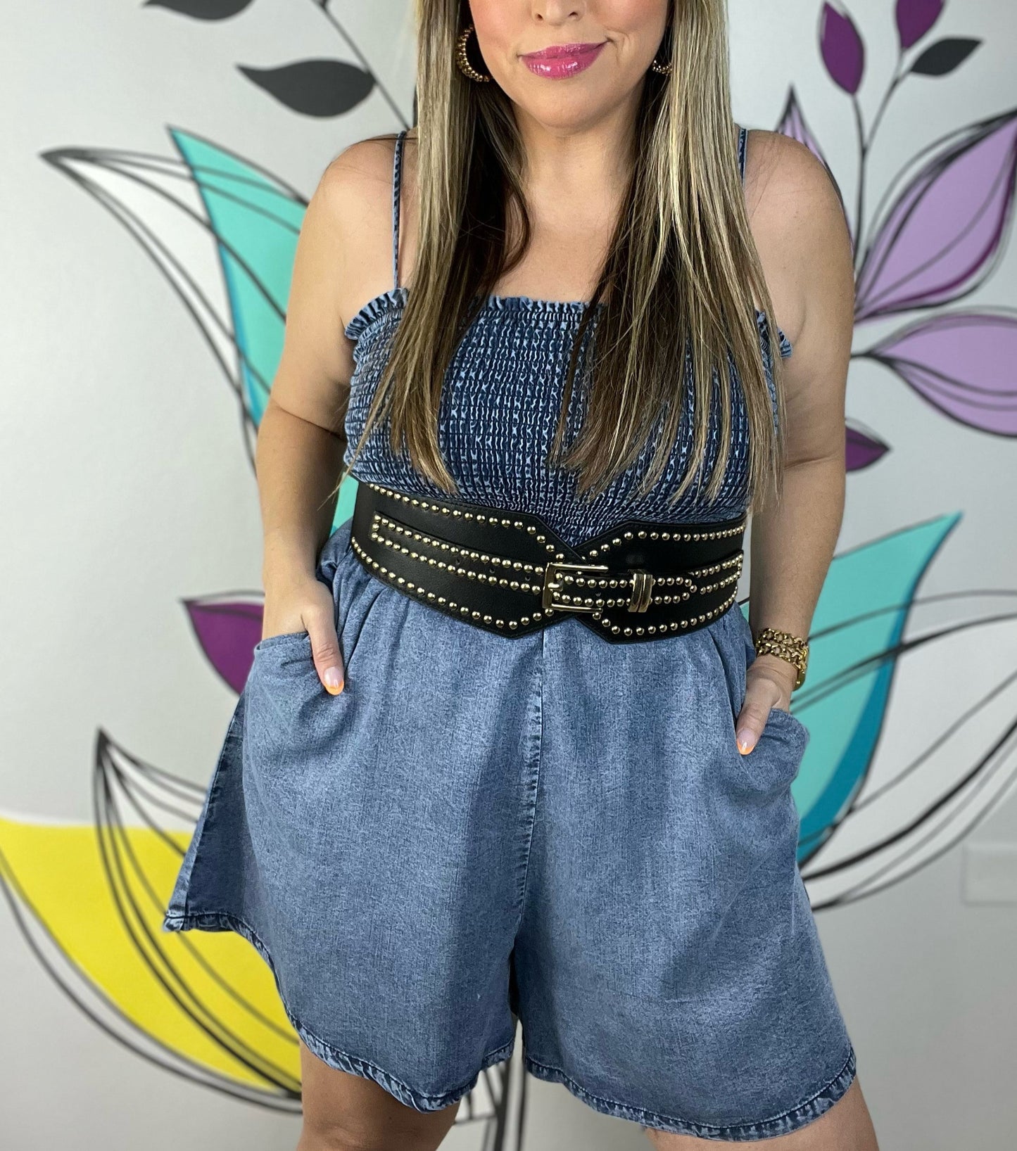 Smocked Denim Romper