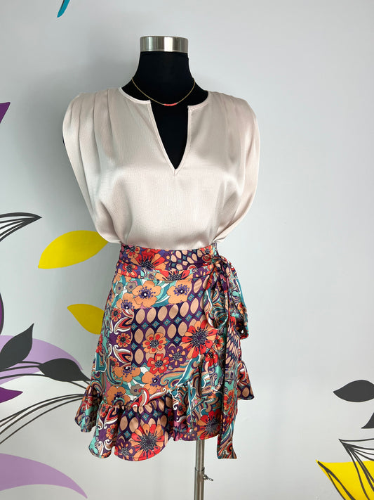 Multi Print Mini Wrap Skirt (Pick Style)