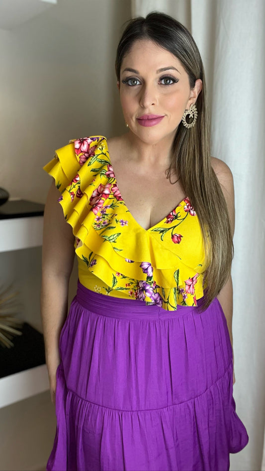 Floral Print Three Ruffled Top (Pick Style)