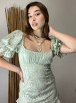 Double Frill Hem Puff Sleeves Lined Lace Dress