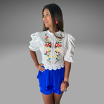 Floral Embroidery Puff Sleeve Top