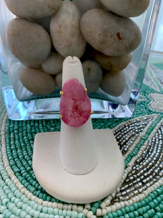 Semi Precious Pink Stone Adjustable Ring