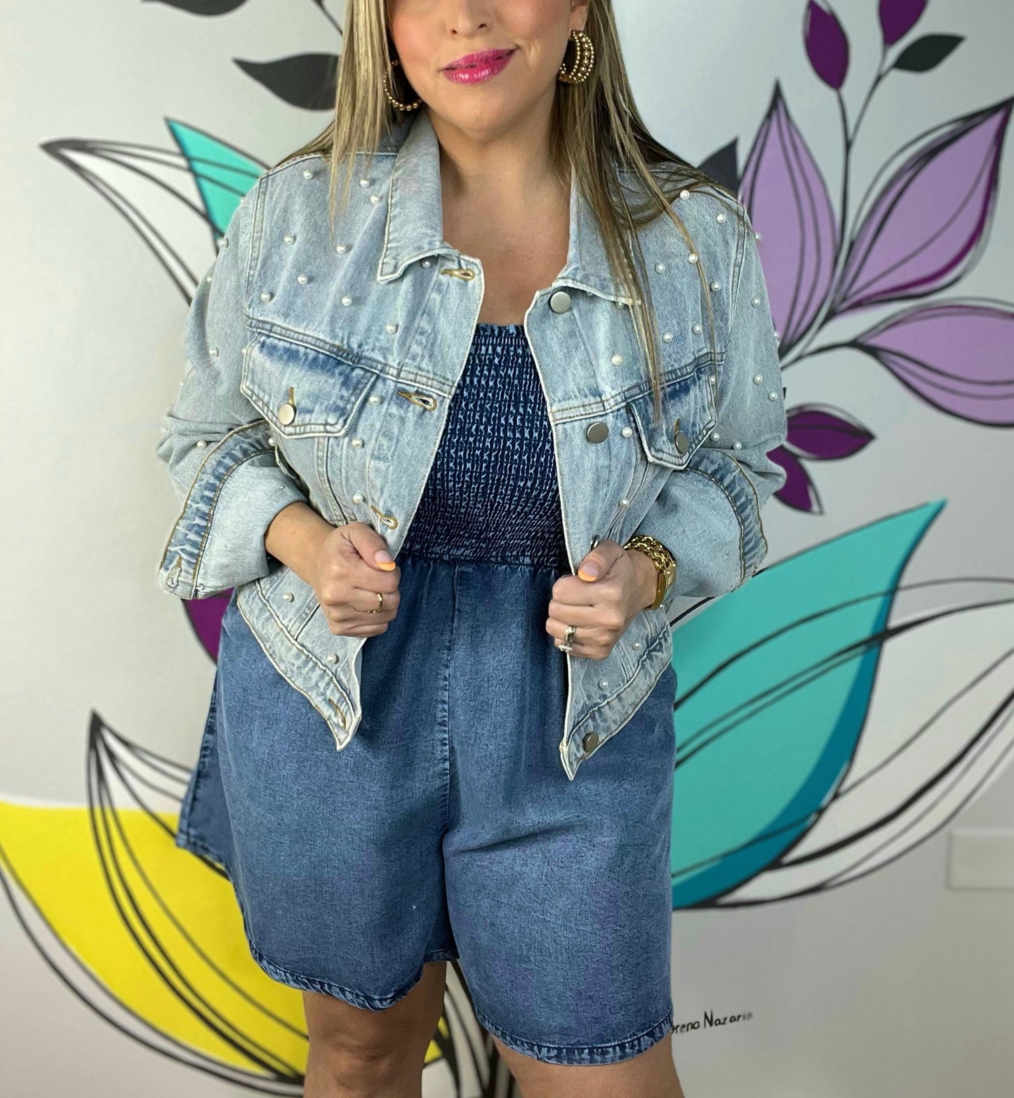 Smocked Denim Romper