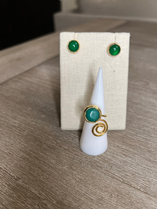 Green Stone Gold Detail Turkish Ring