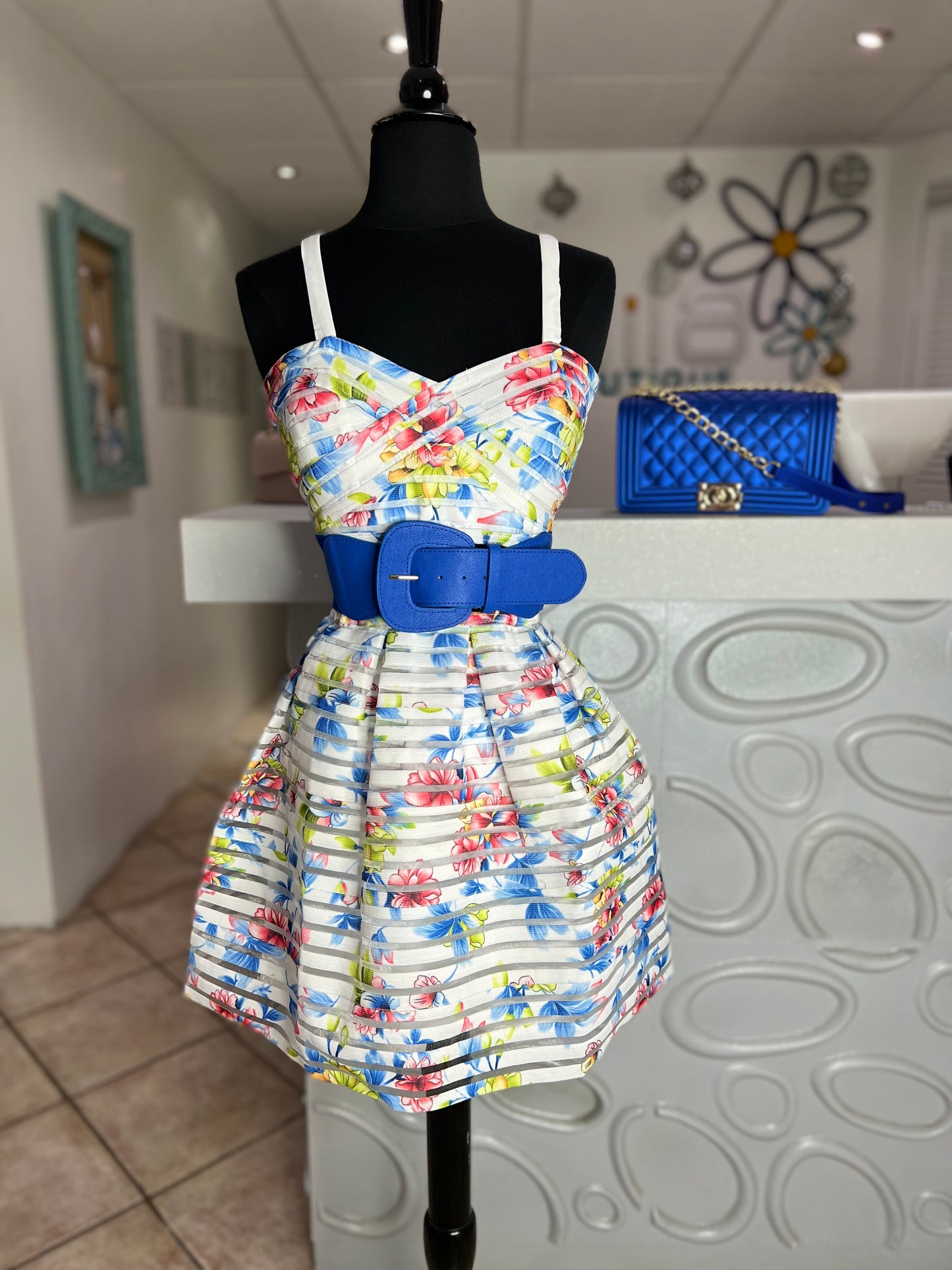 Floral Stripes Firm Short Dress (Pick Color)