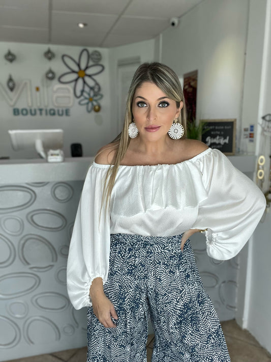 Hammered Satin Off Shoulder Top