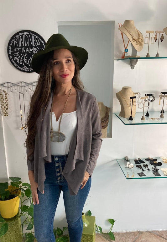 Long Sleeve Suede Cardigan