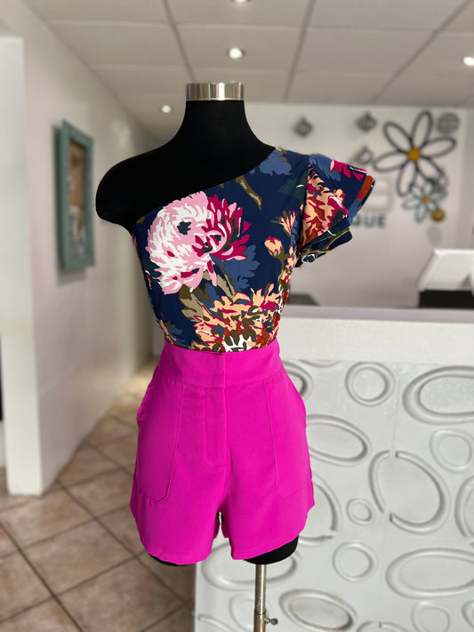 One Shoulder Floral Top