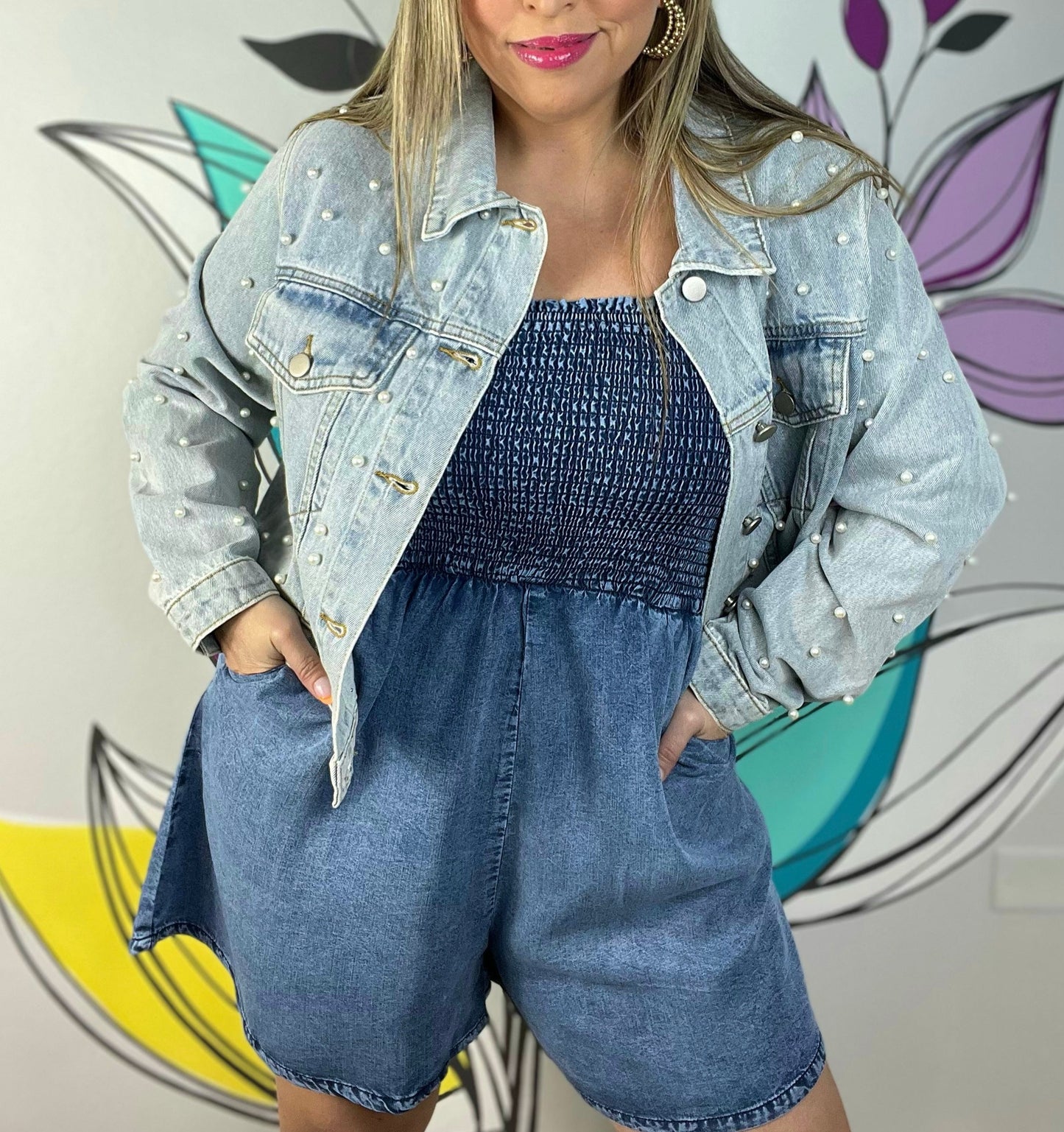 Smocked Denim Romper