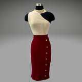 Solid Side Button Midi Skirt Pencil Skirt (Pick Color)