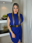 Shoulder Padded Draped Dress
