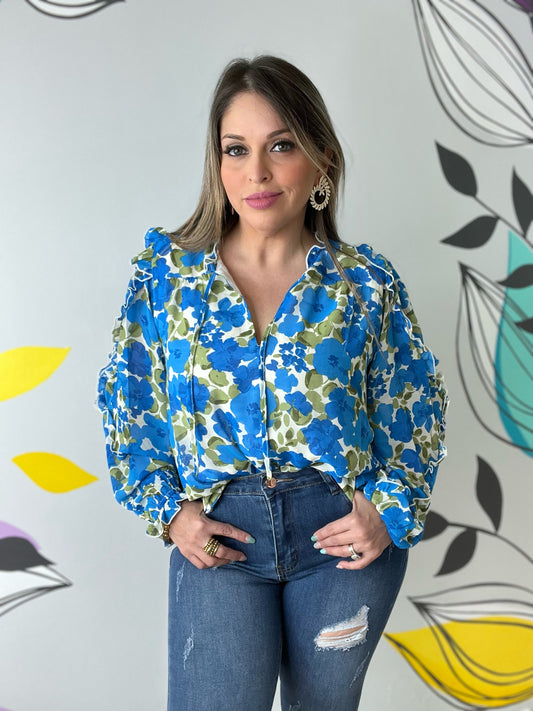 Ruffle Balloon Sleeve Top