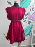 Ruffle Embellished Burgundy Dress