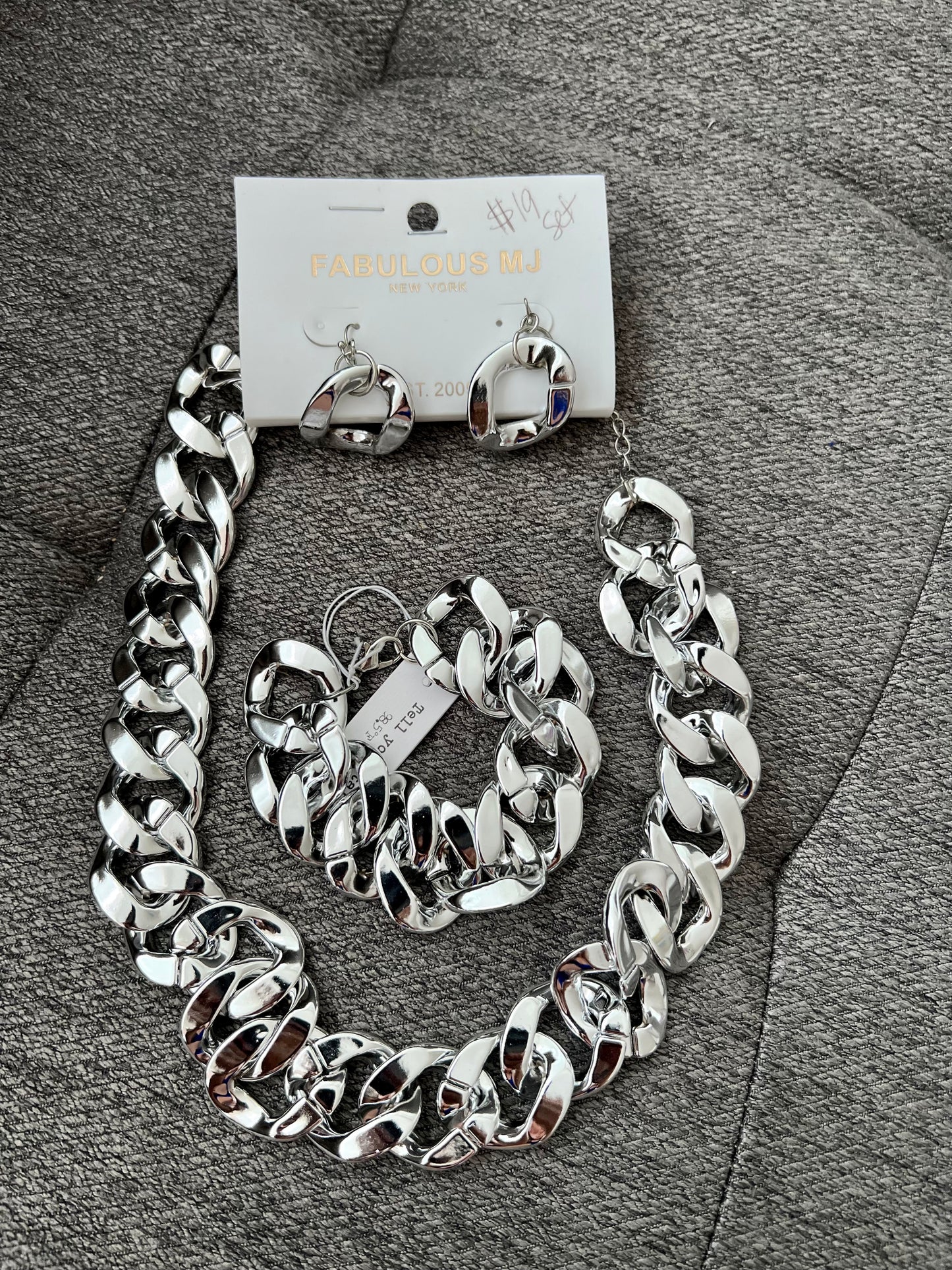 Chunky Chain Necklace, Earrings & Bracelet Set