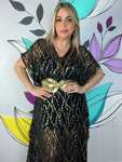 Gold Sequin Kimono Sleeve Maxi Dress