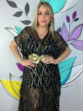 Gold Sequin Kimono Sleeve Maxi Dress